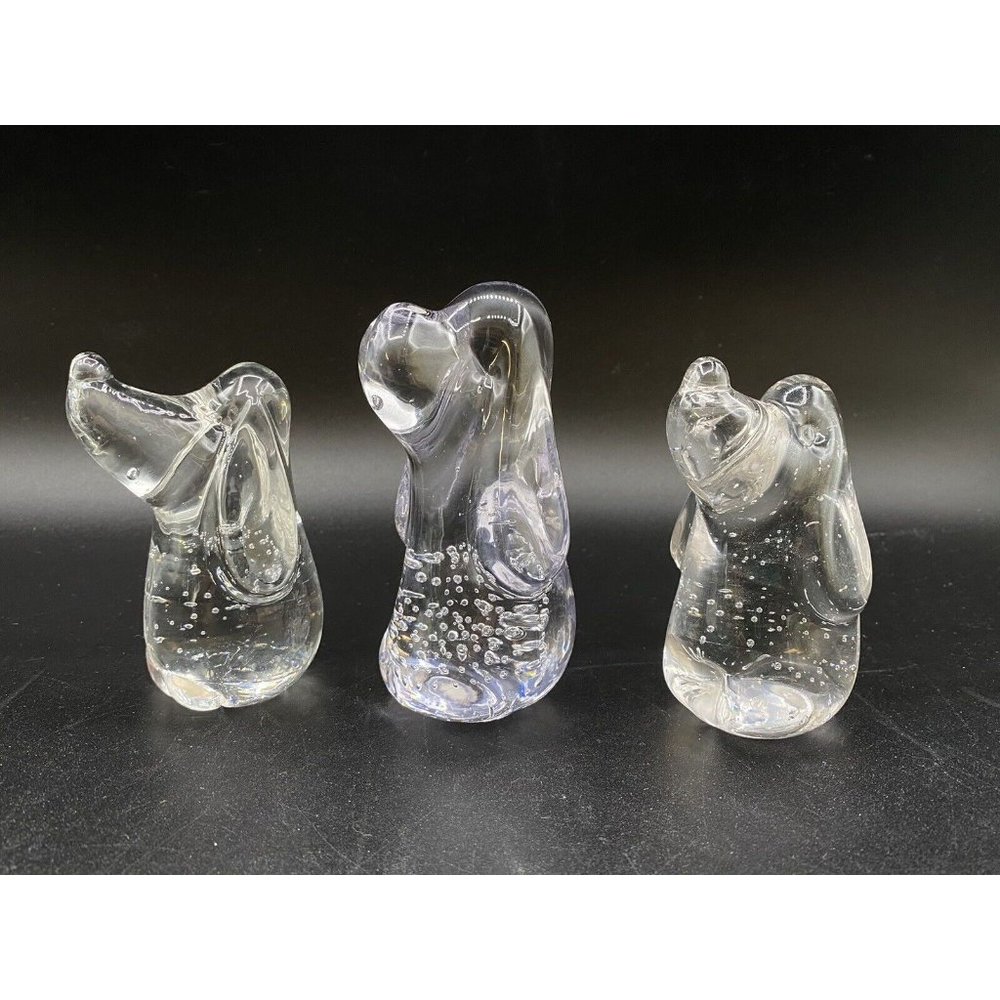 Leonard Towle Art Glass Hound Dog Paperweight Bullicante Bubbles Figure LOT 3